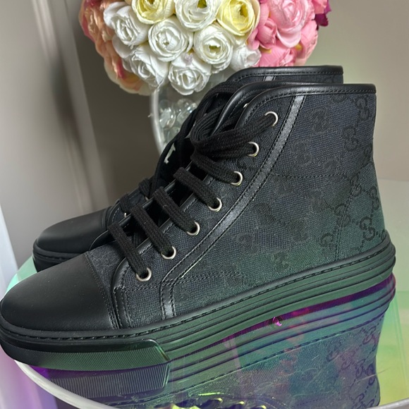 NWOT GUCCI💓 Black High-Top Sneakers 37 fits 7.5 - Picture 12 of 13